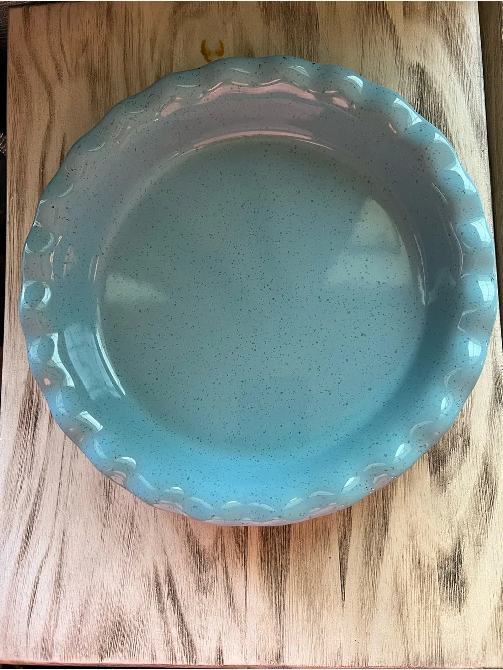 Paula Deen Blue Speckled Stoneware Pie Dish 11” Scalloped Baking Pan